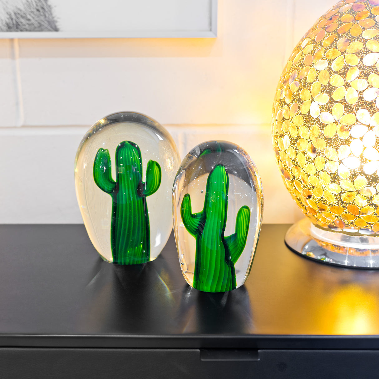 Blown Glass Bright Green Cactus