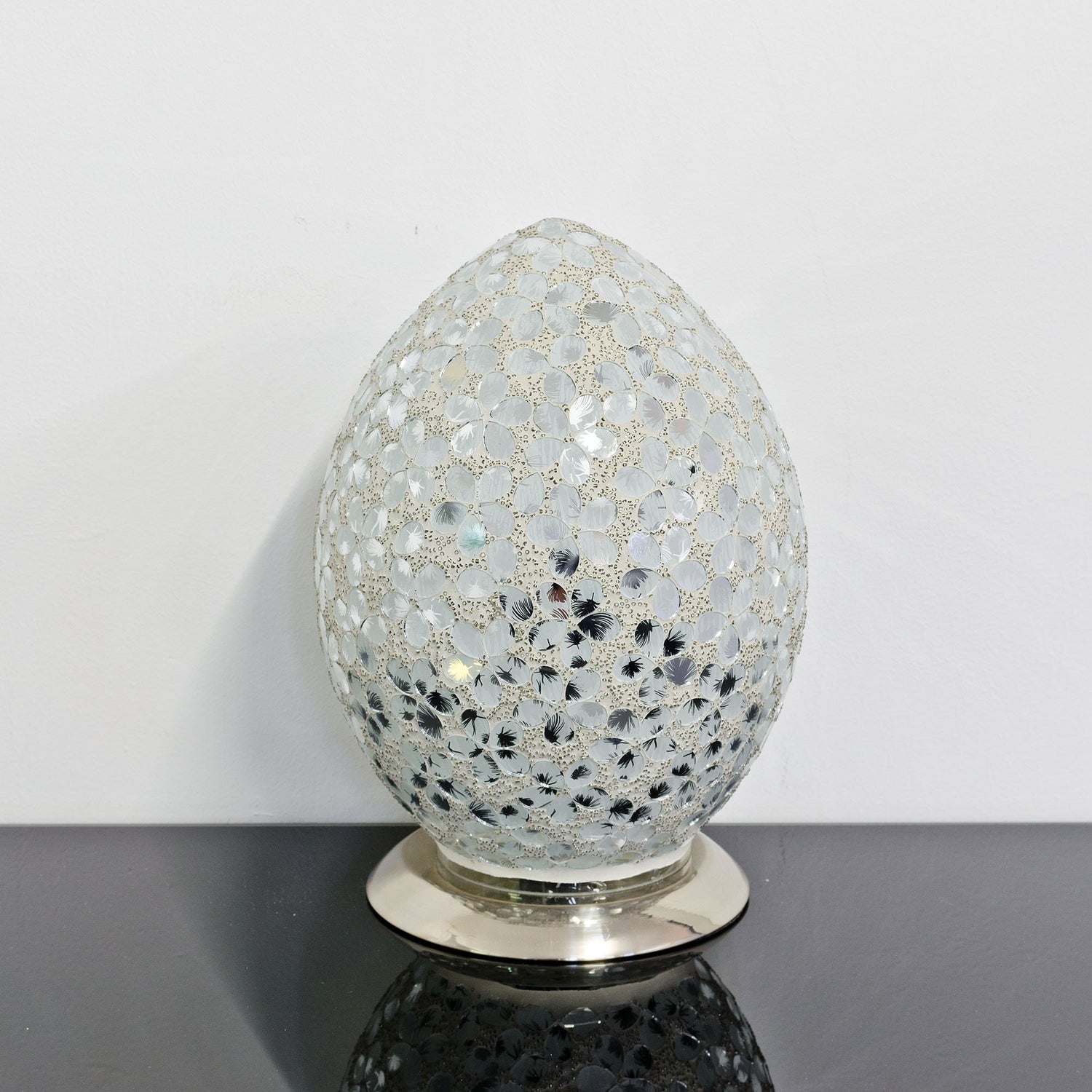 White Flower Medium Mosaic Glass Egg Lamp