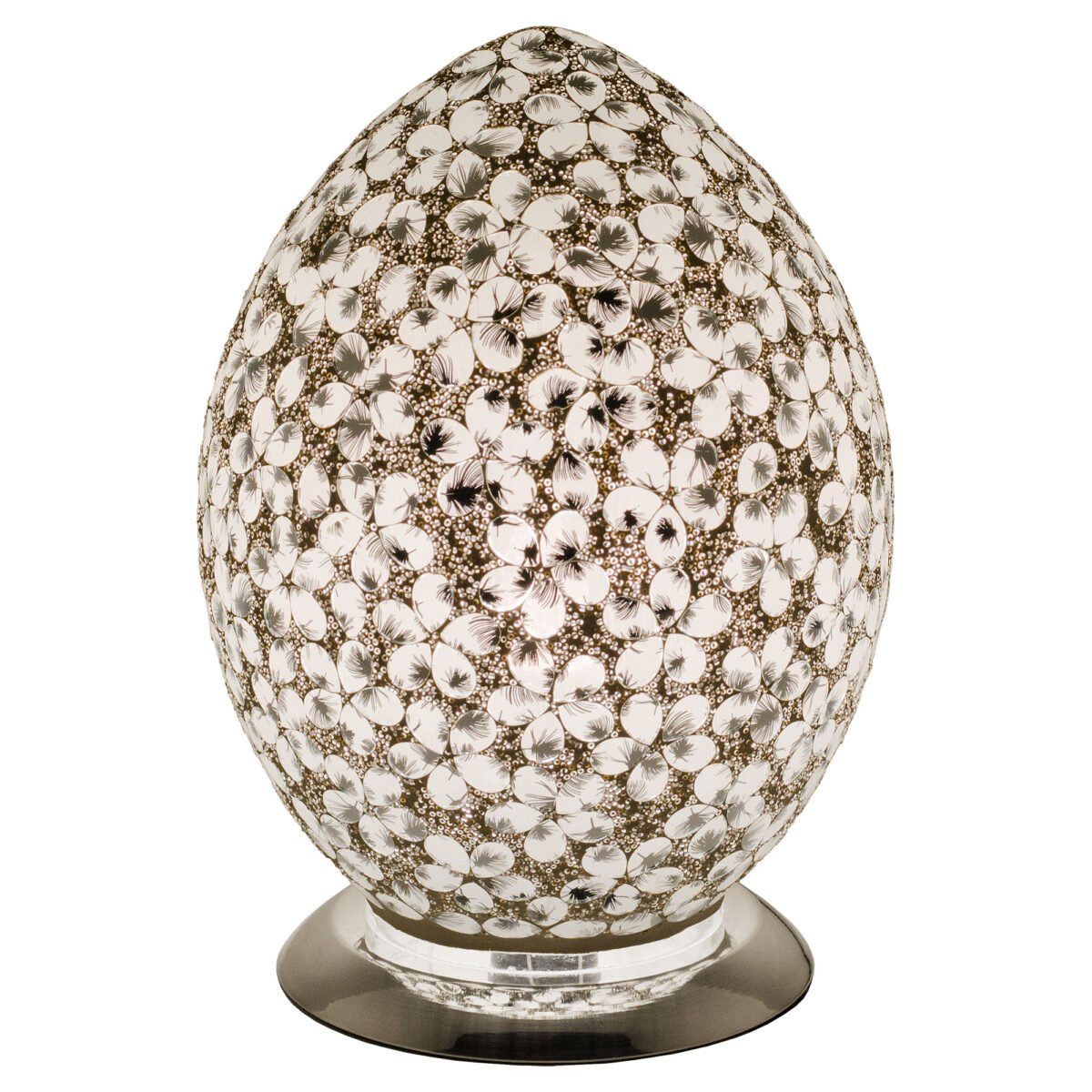 White Flower Medium Mosaic Glass Egg Lamp