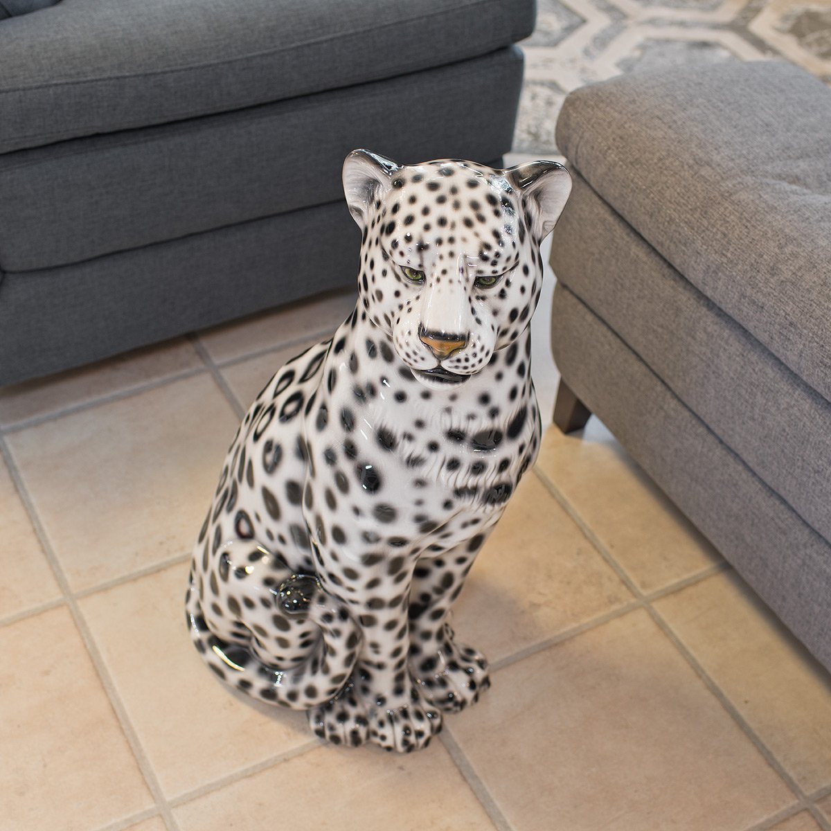 Ceramic Snow Leopard Statue Medium - Boxer Ceramiche
