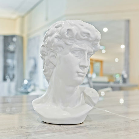 Ceramic White David Bust in our Showroom
