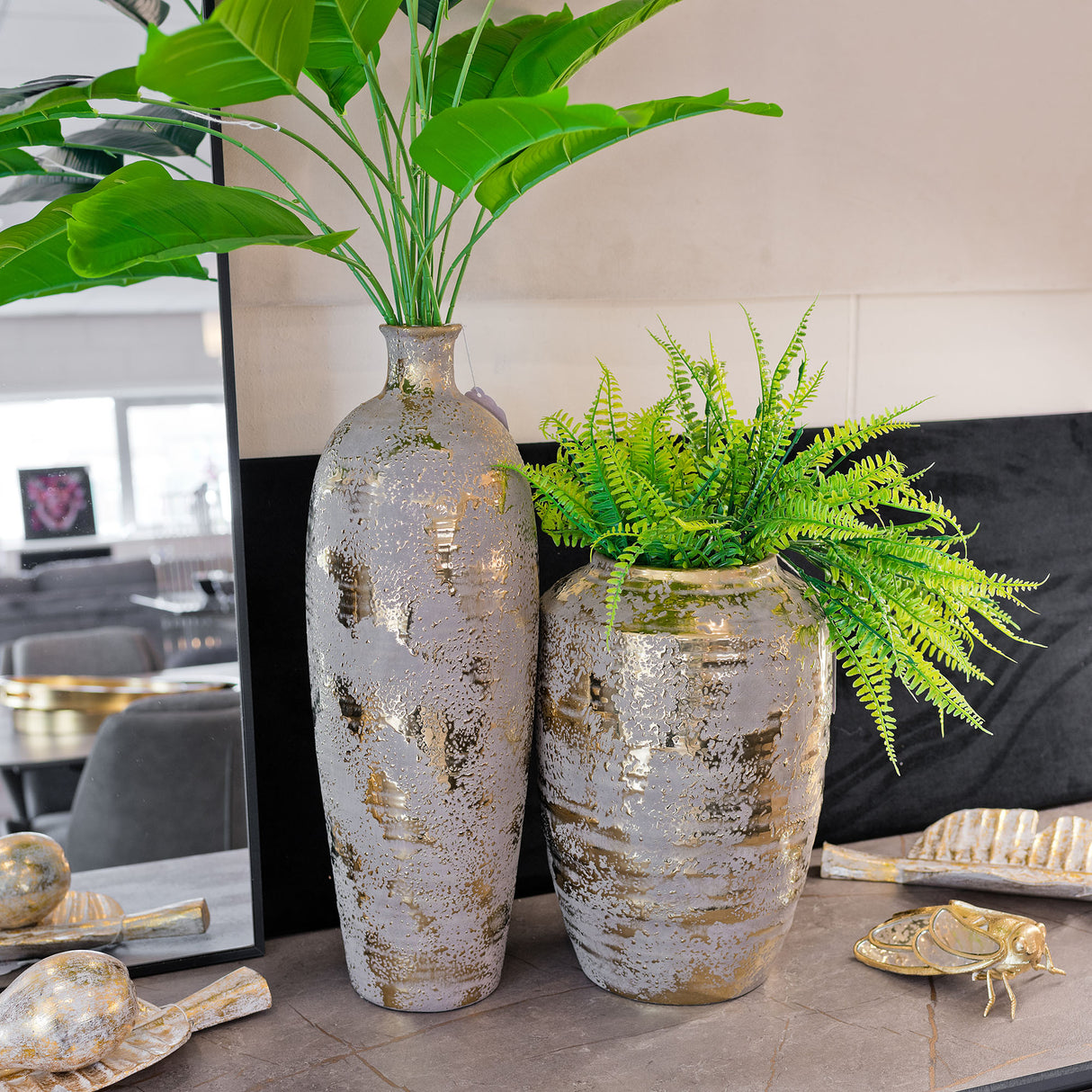 Aurous Gold Fleck Tall Ceramic Vase
