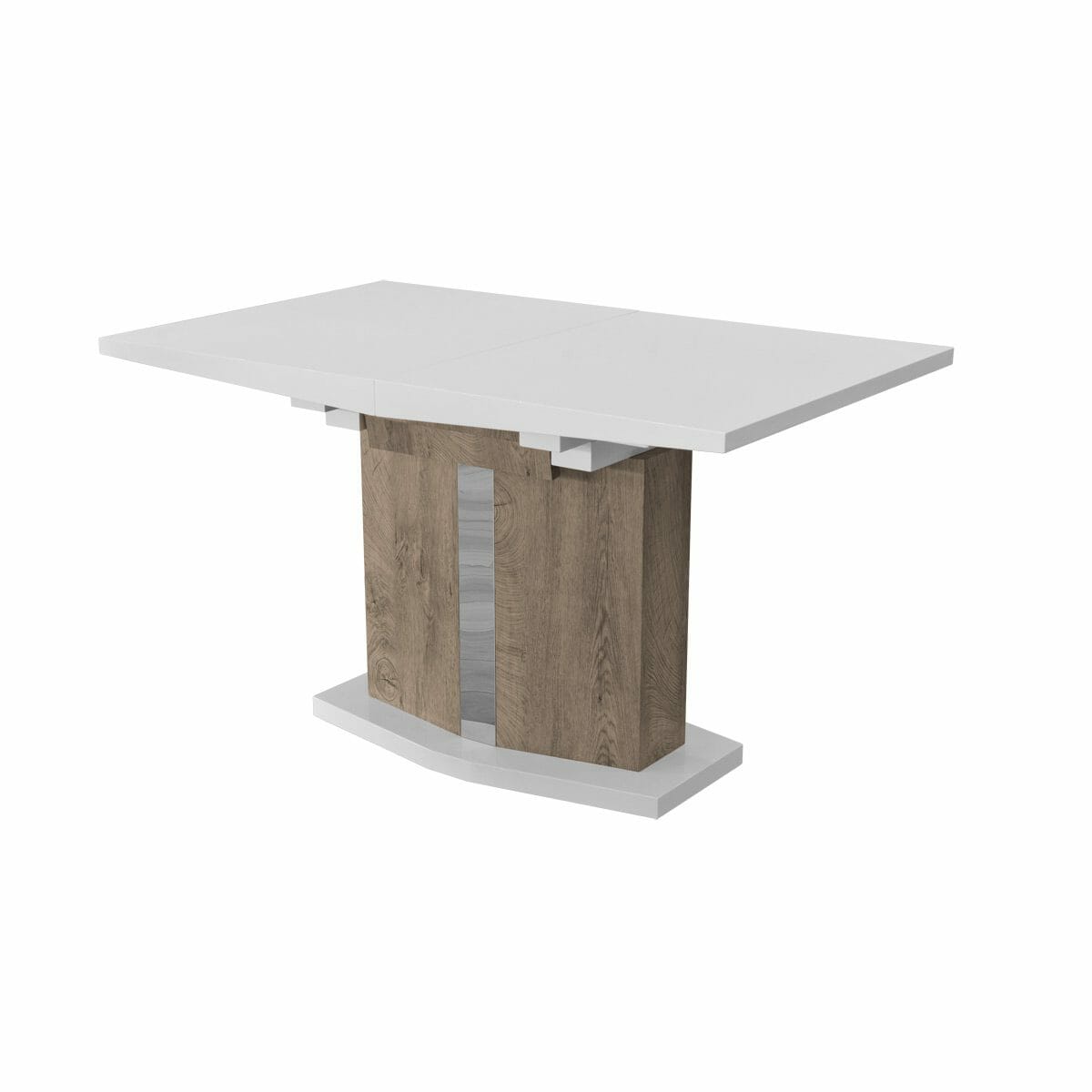 High Gloss White Extending Dining Table With Light Oak Wood Effect
