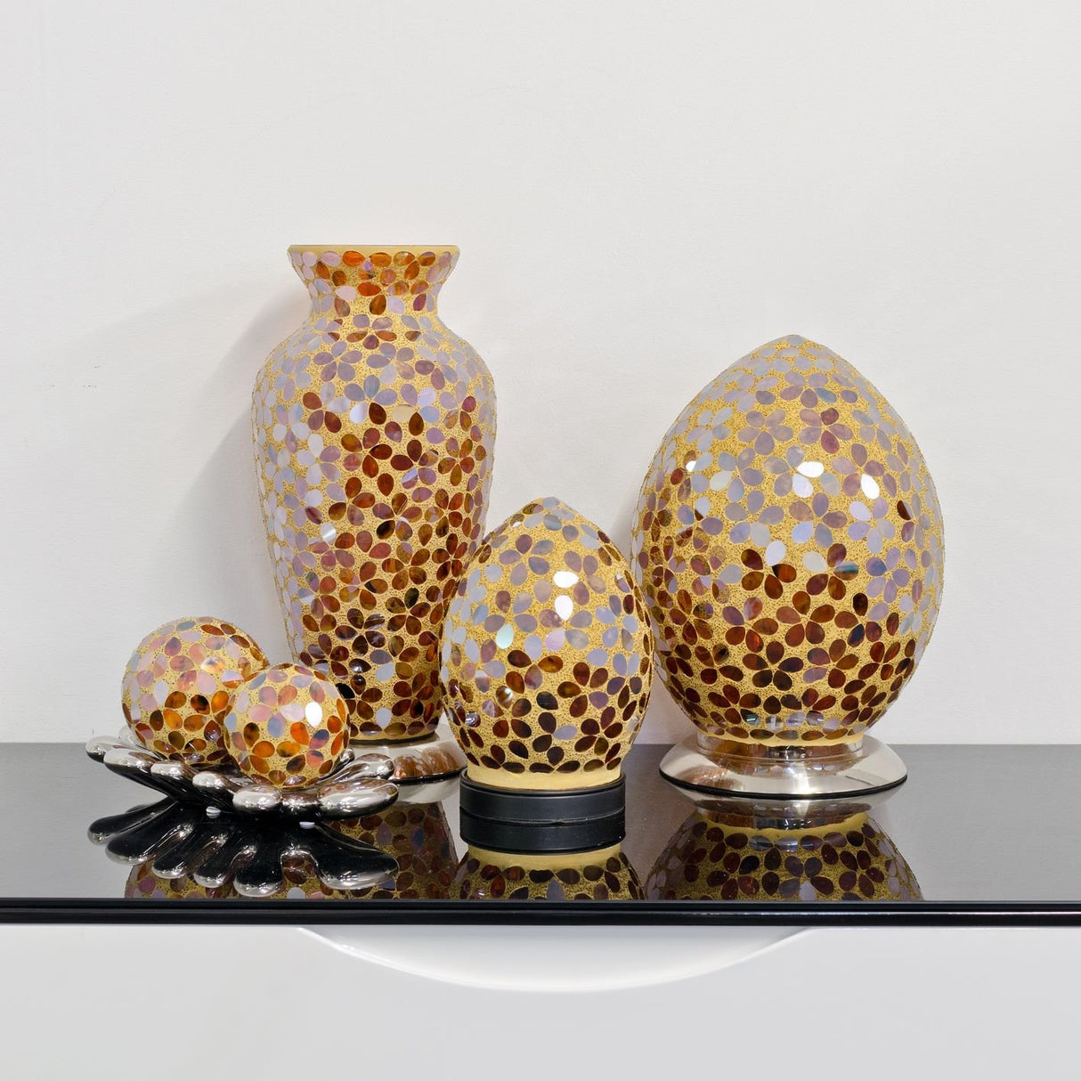 Bronze Flower Mosaic Glass Vase Lamp