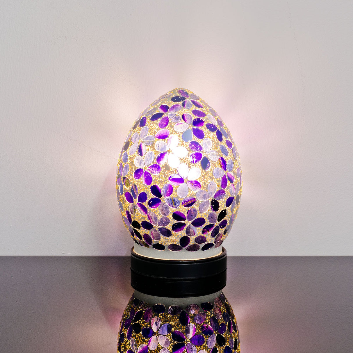 Purple Flower Small Mosaic Glass Egg Lamp