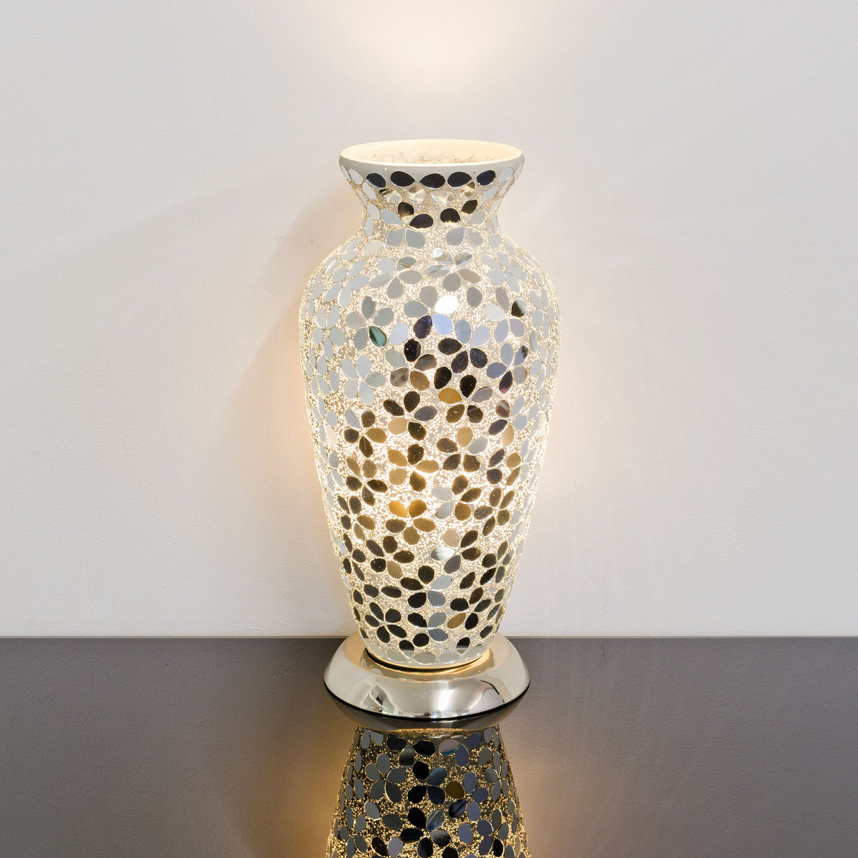 Mirrored Flower Medium Mosaic Glass Vase Lamp
