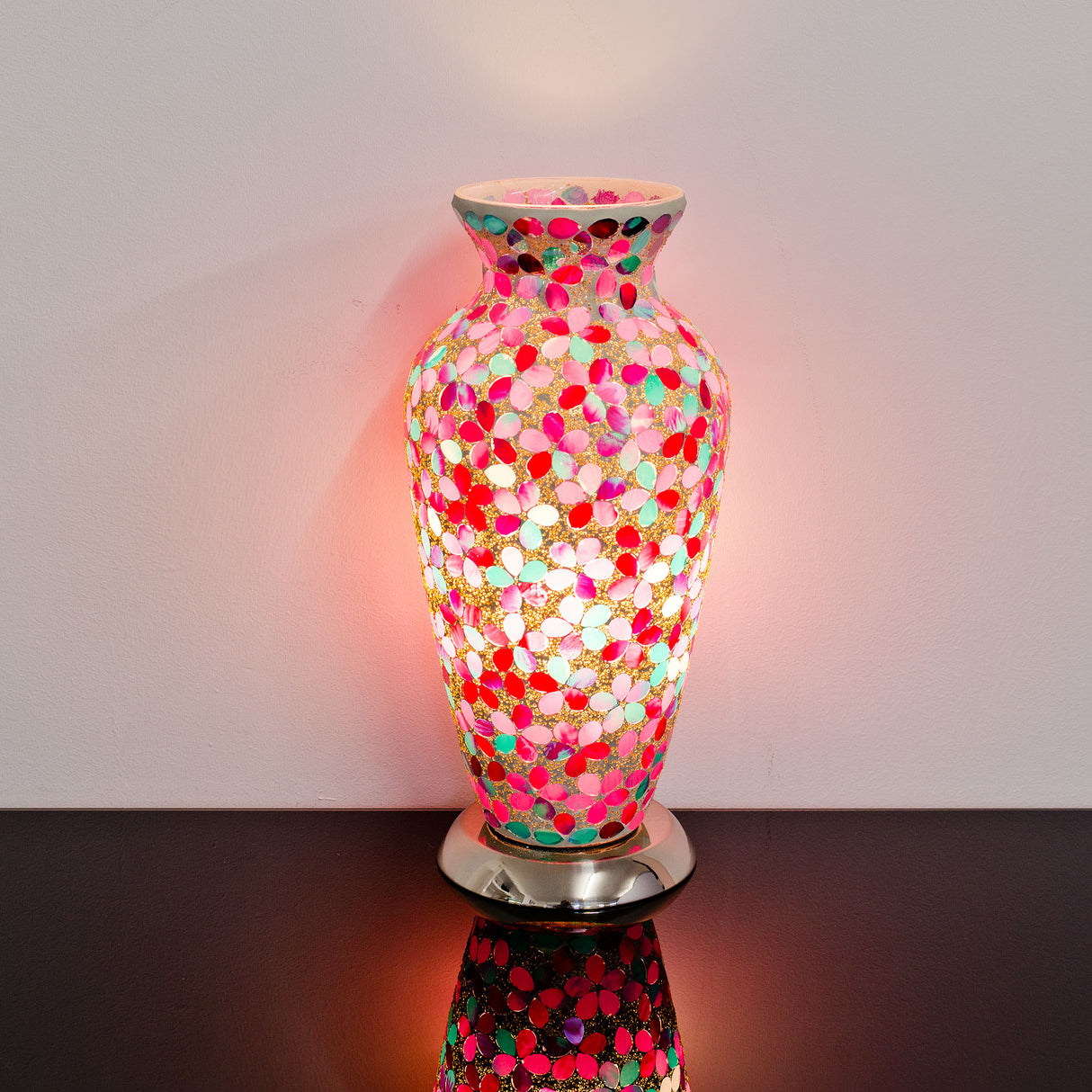Pink Flower Medium Mosaic Glass Vase Lamp