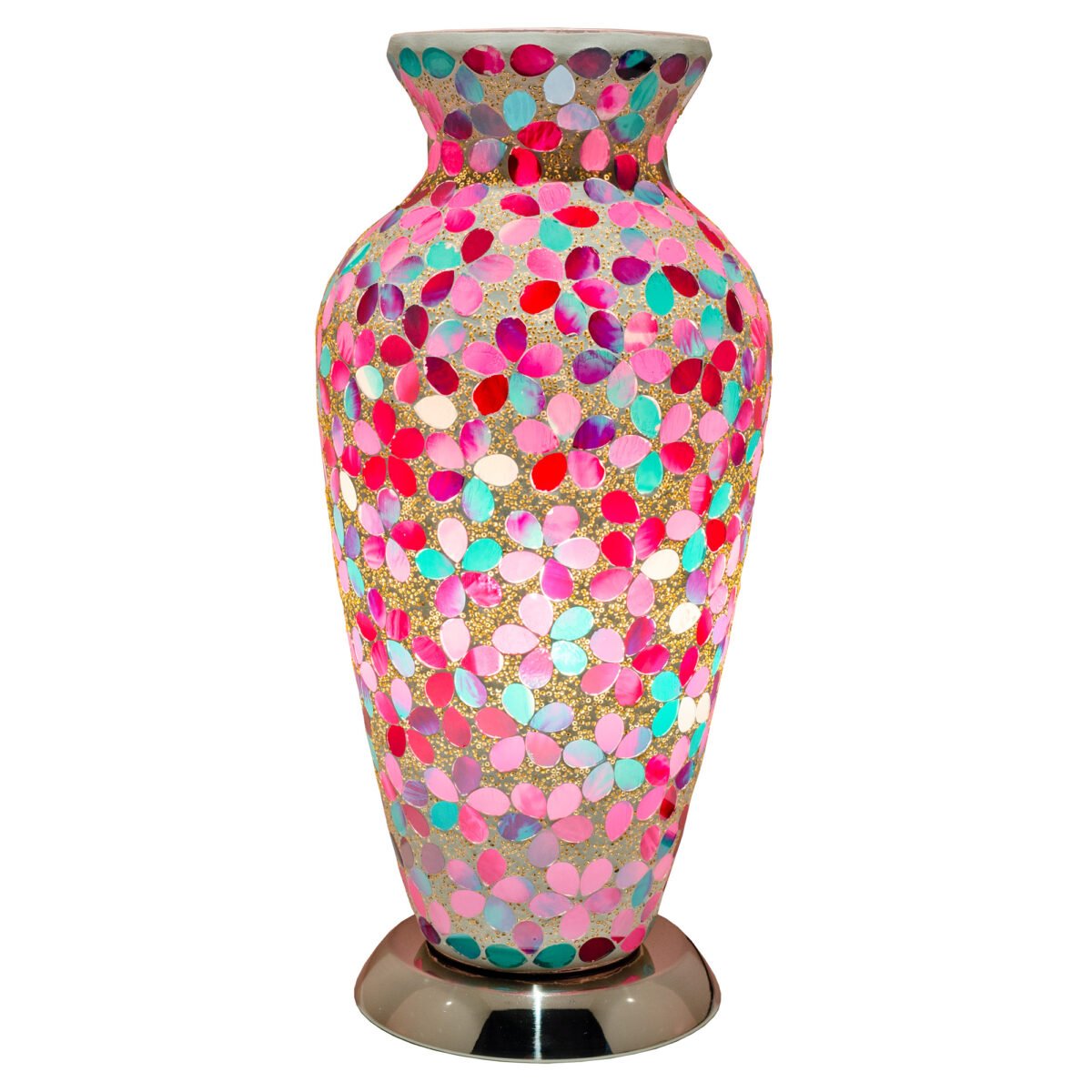 Pink Flower Medium Mosaic Glass Vase Lamp
