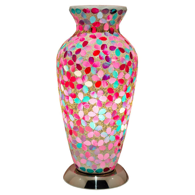 Pink Flower Medium Mosaic Glass Vase Lamp