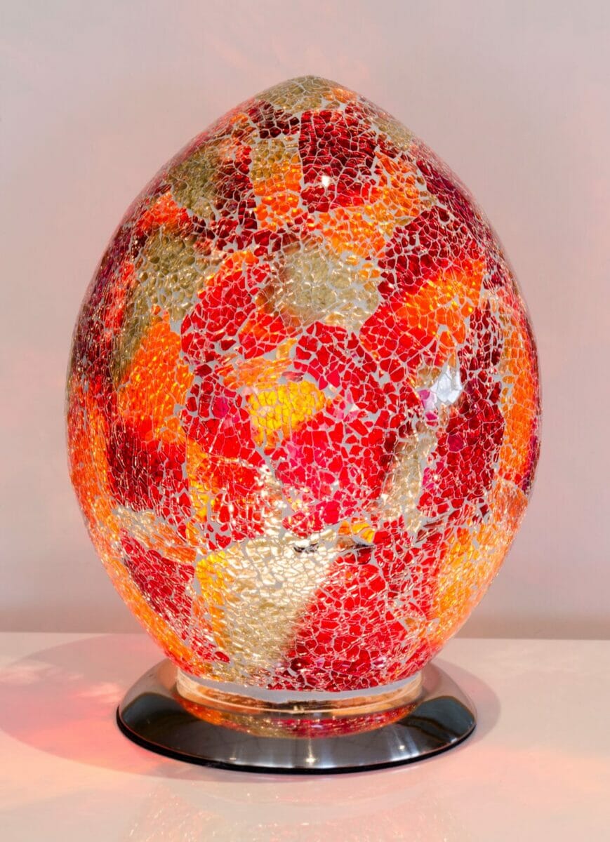Orange and Red Mosaic Egg Lamp