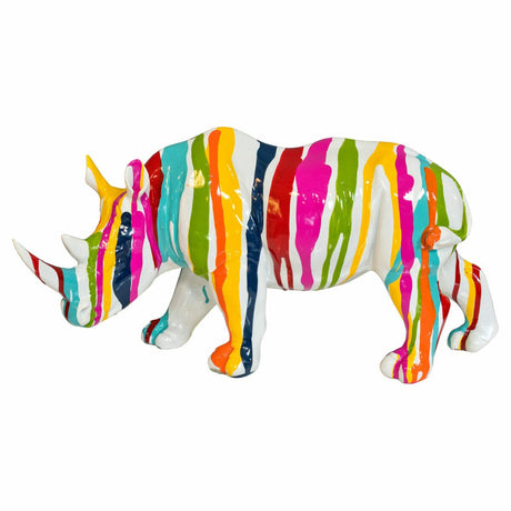 paint dripped white rhino sculpture - left