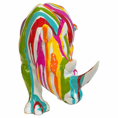 paint dripped white rhino sculpture - front