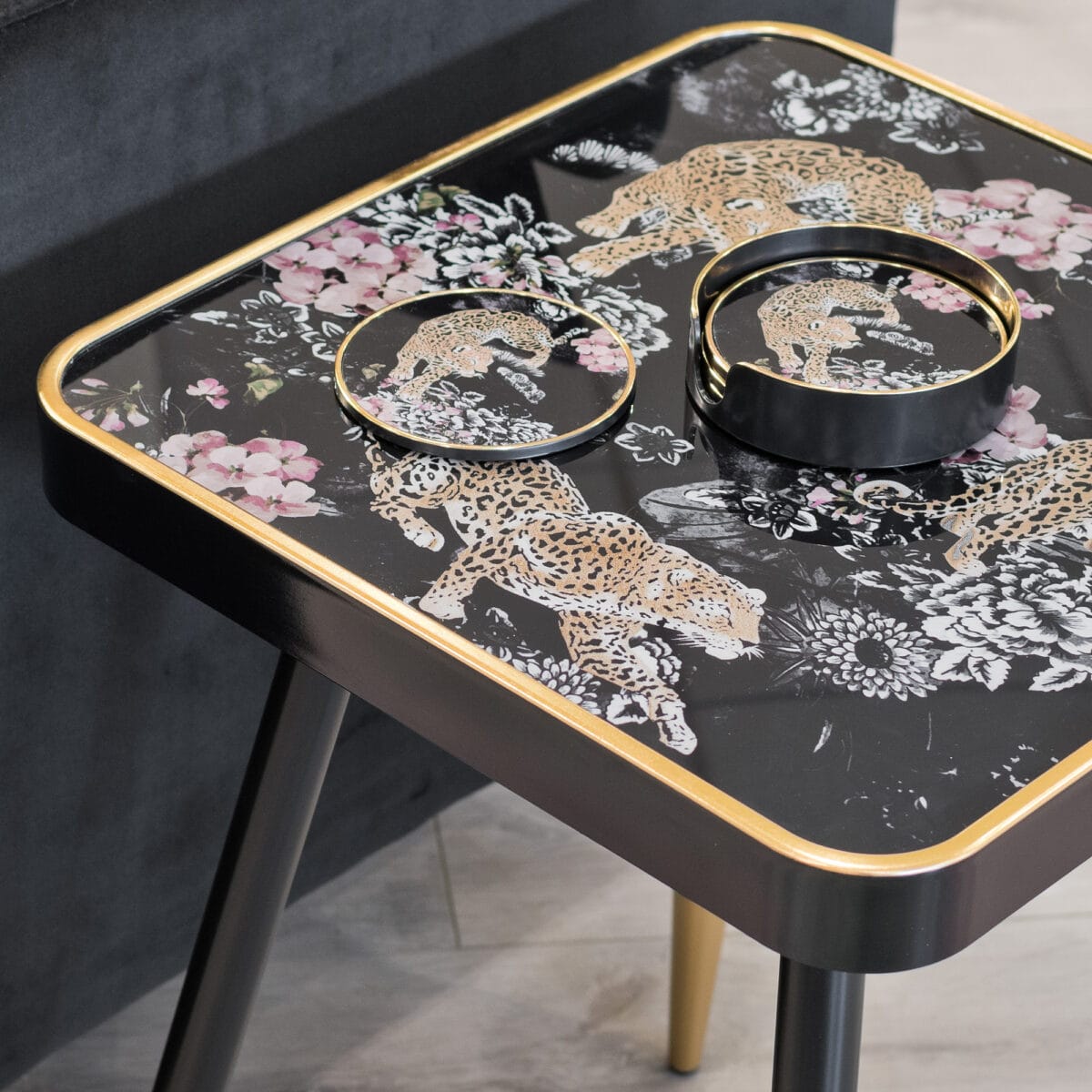 Black and Gold Side Table - Leopard Design – Fabulous Furniture