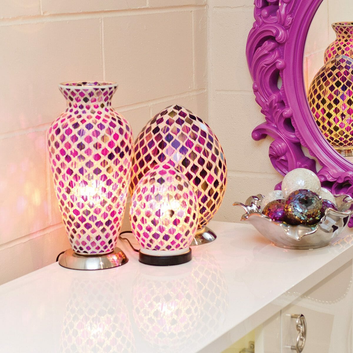 Purple Tile Mosaic Vase Lamp