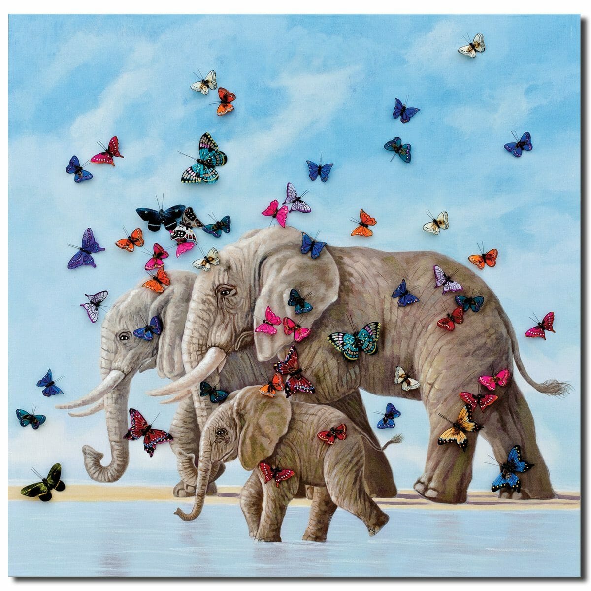 Elephant and Butterfly 3D Canvas Wall Art