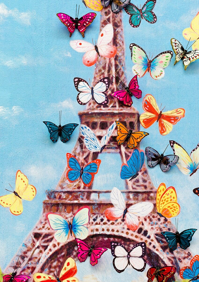 Eiffel Tower and Butterfly 3D Canvas Wall Art