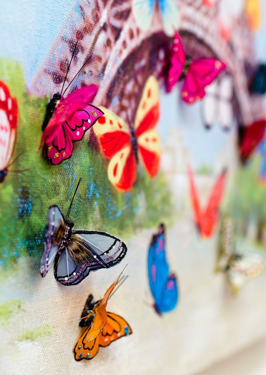 Eiffel Tower and Butterfly 3D Canvas Wall Art