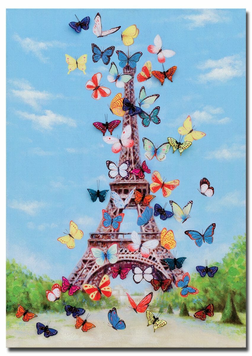 Eiffel Tower and Butterfly 3D Canvas Wall Art