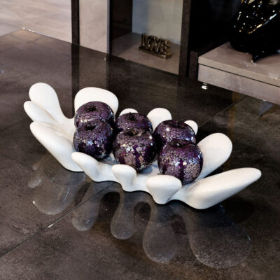 Ceramic White Splash Dish with 6 Mosaic Purple Apples