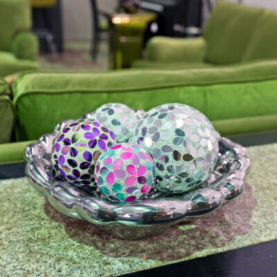 Ceramic Bubble Bowl in Silver in our Showroom