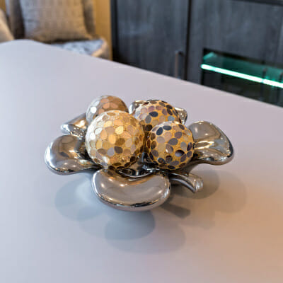 5-Leaf Clover Silver Ceramic Fruit Bowl in our Showroom