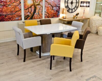 High Gloss White Dining Table With Light Oak Wood Effect