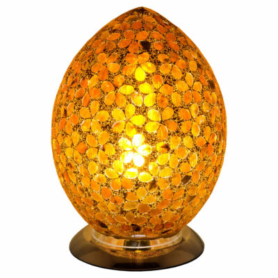 Medium Mosaic Glass Egg Lamp Bronze Flower Design