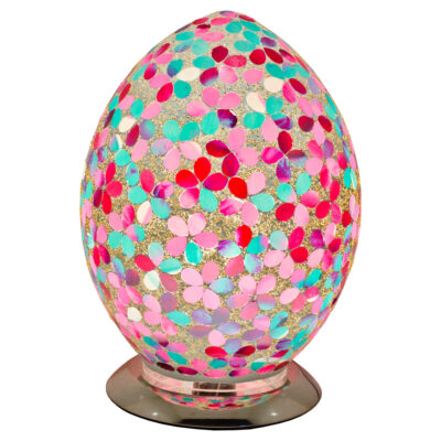 Pink Flower Medium Mosaic Glass Egg Lamp