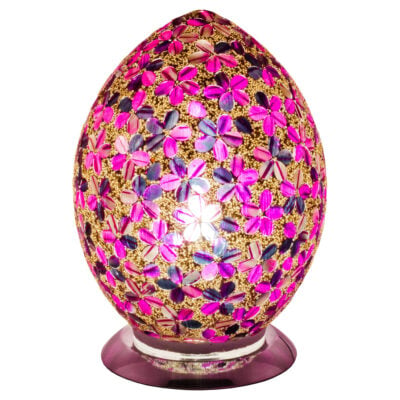 Magenta Flower Medium Mosaic Glass Egg Lamp