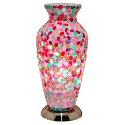Pink Flower Medium Mosaic Glass Vase Lamp