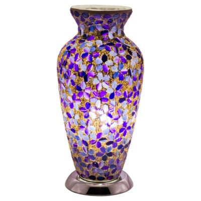 Purple Flower Medium Mosaic Glass Vase Lamp