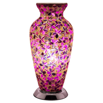 Magenta Flower Medium Mosaic Glass Vase Lamp