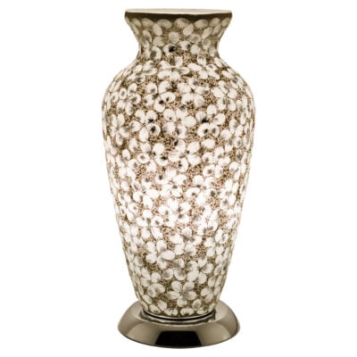 White Flower Medium Mosaic Glass Vase Lamp