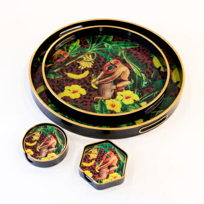 Golden Monkey Coaster and Tray Set