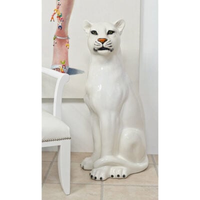 Porcelain White Leopard Statue