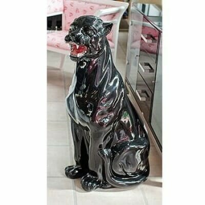 Roaring Porcelain Black Panther Statue