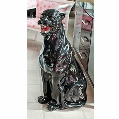 Roaring Porcelain Black Panther Statue