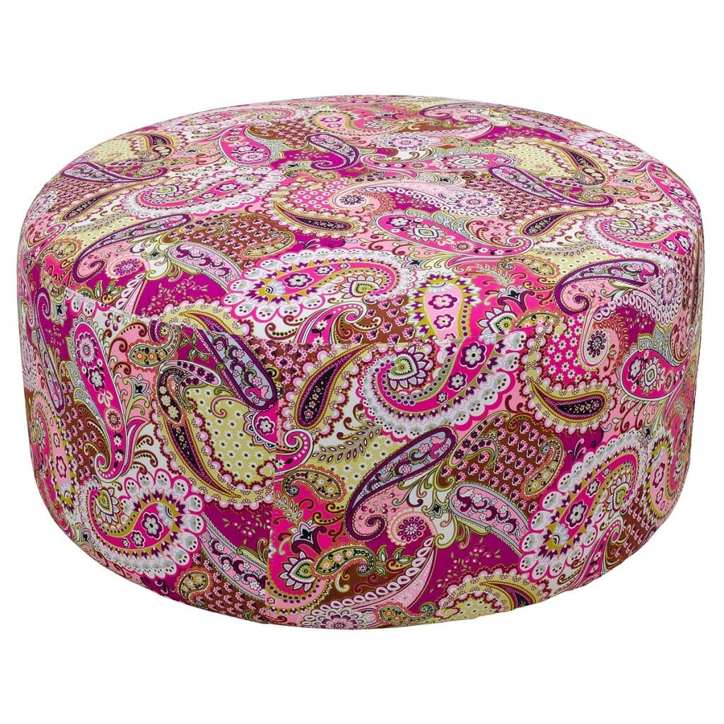 Pink Paisley Round Fabric Pouffe