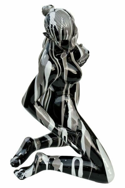Kneeling Black and Grey Yoga Lady Sculpture - Right Side