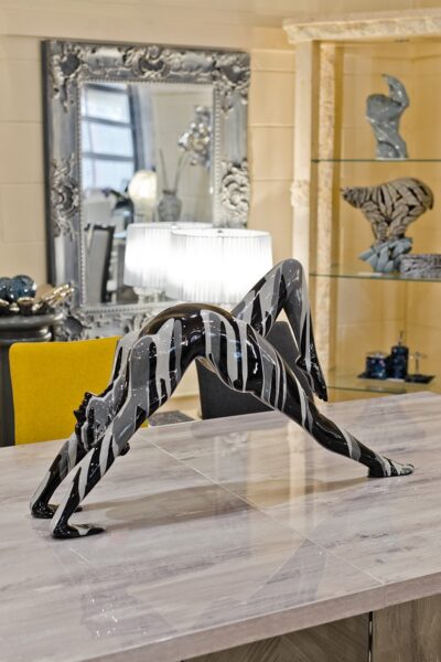 Black and Grey Yoga Lady Sculpture in our Showroom
