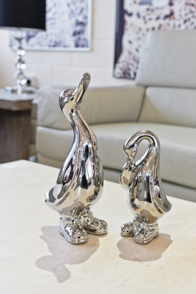 Ceramic Silver Ducks in Boots