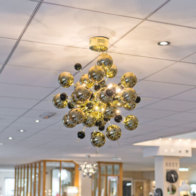 Gold Molecular Ball Ceiling Lamp on Display