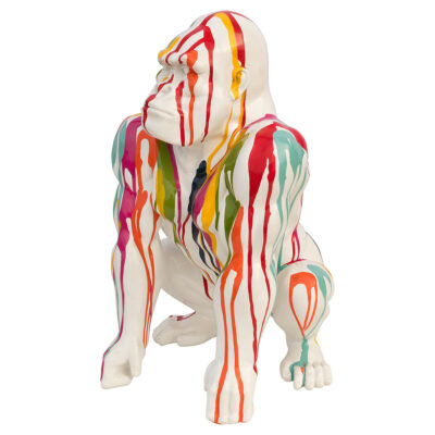 Paint Dripped Gorilla Monkey Sculpture White