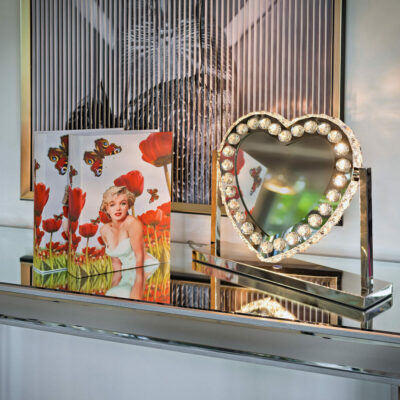 Glass Crystal Heart Light Up Mirror