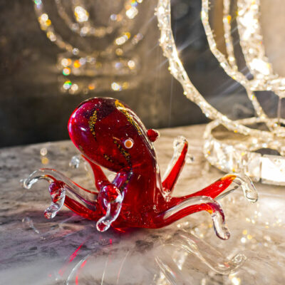 Venetian Glass Red Octopus in our Showroom Lifestyle