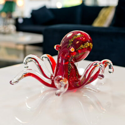 Venetian Glass Red Octopus in our Showroom Close Up