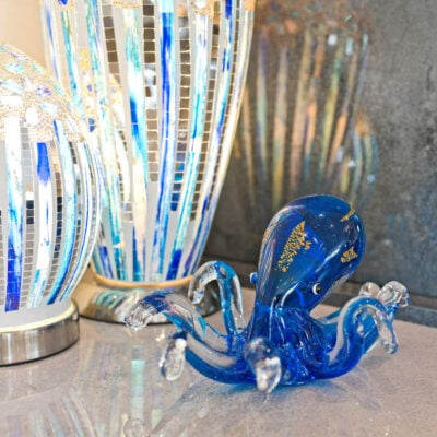 Venetian Glass Royal Blue Octopus on Display