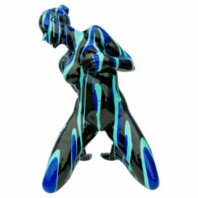 Kneeling Black and Blue Yoga Lady Sculpture