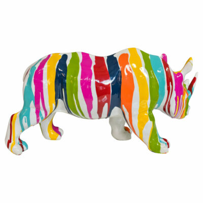 paint dripped white rhino sculpture - right