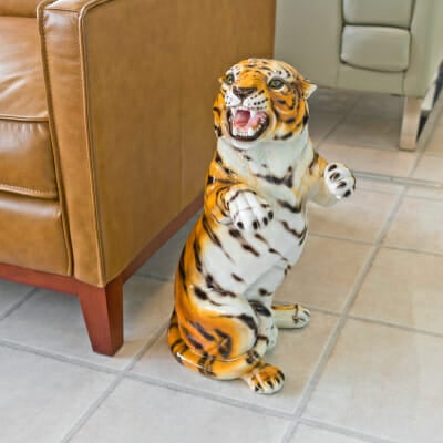 Porcelain Tiger Cub Statue - Front